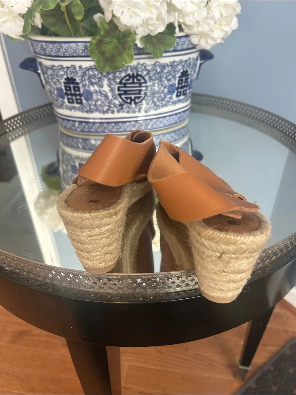 Women's Tan Espadrille Wedge Sandals with Cross Straps